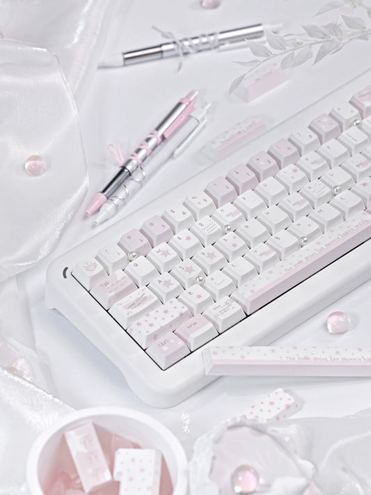 #0207 Whispering Pink White Stars Keycap Designed By Bluebird （not including keyboard）