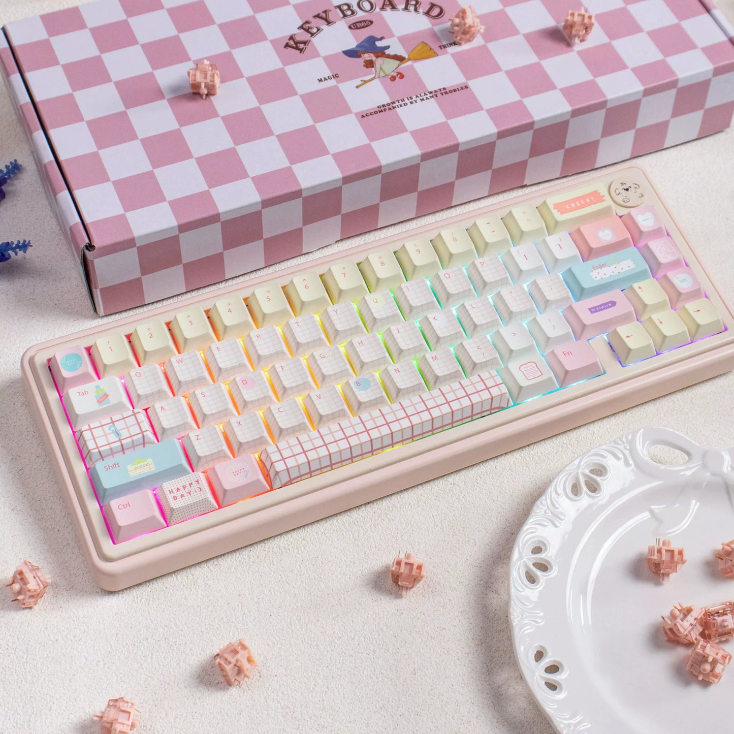 UR65 Blue/Pink/Red Mechanical Customized Keyboard (Tri-mode Gasket Hot Swap RGB Support QMK/VIA)