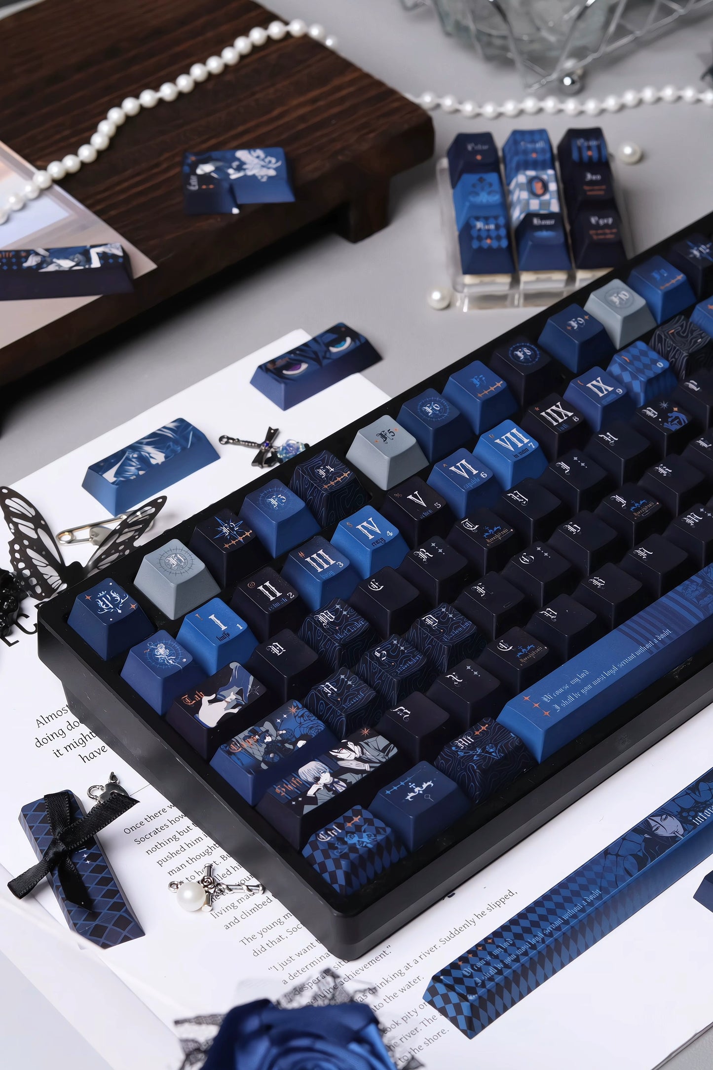 #0247 Black Deacon Themed Keycaps Cobalt Blue Ink Black Cool Style（not including keyboard）