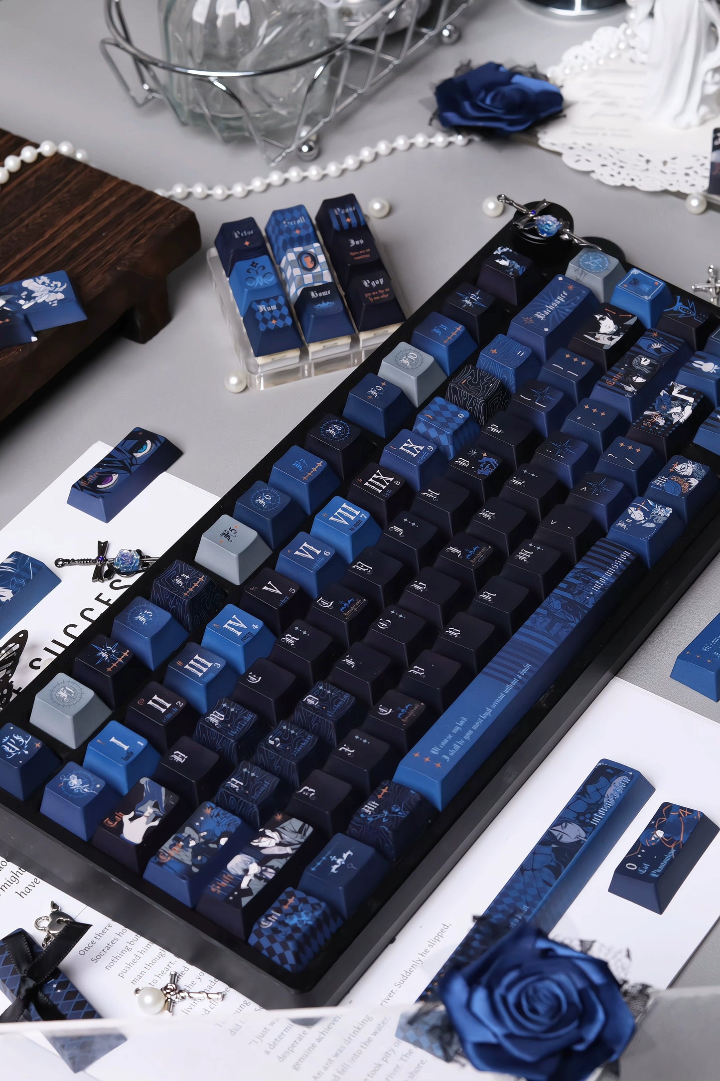 #0247 Black Deacon Themed Keycaps Cobalt Blue Ink Black Cool Style（not including keyboard）