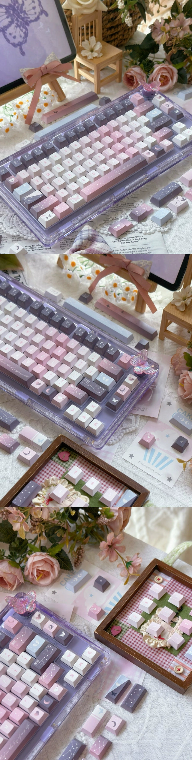 092 Star Fluctuation Gray Pink Gradual Change Advanced Sense Cherry Profile Keycap