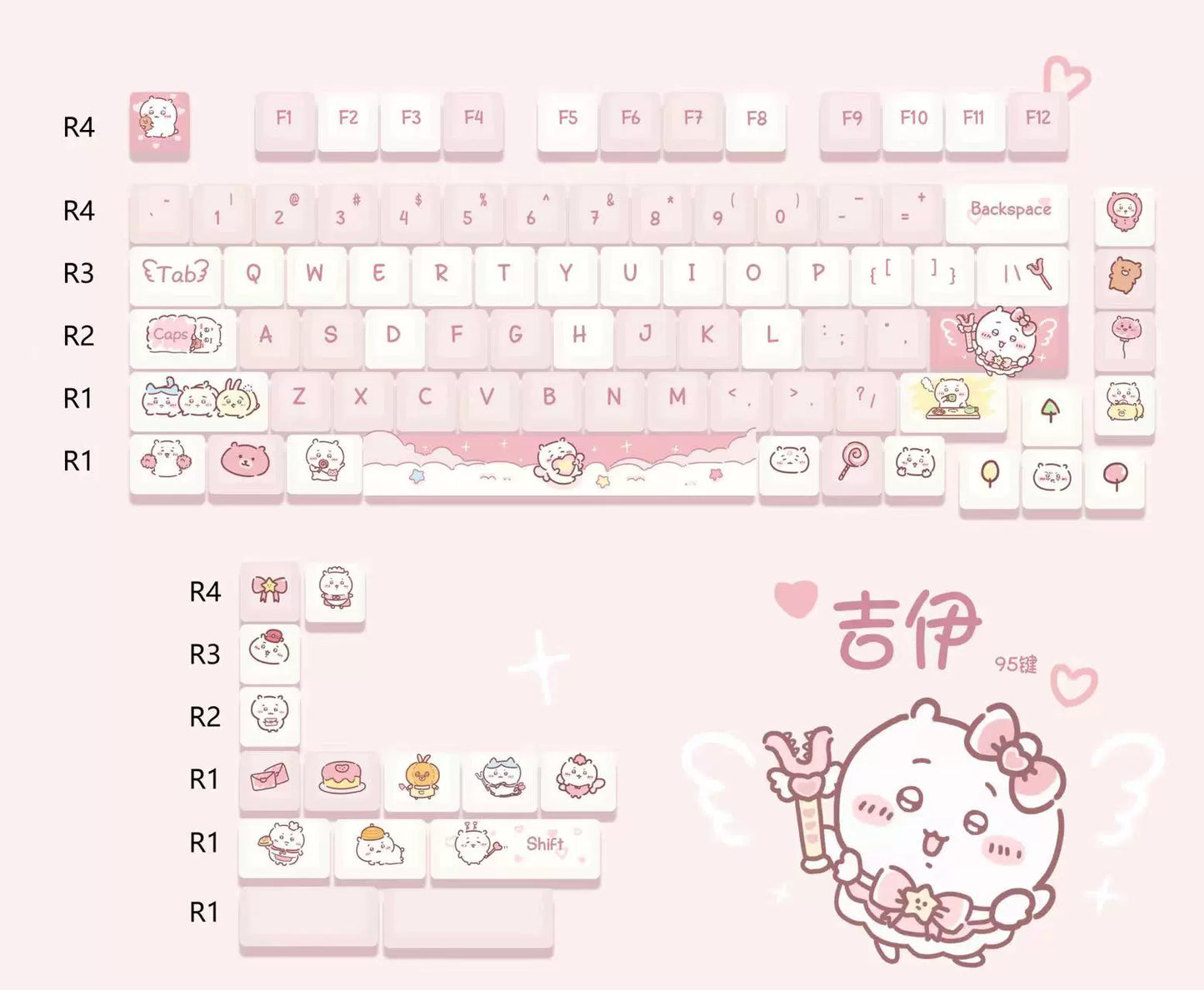 104 Meow Donalds Cute Pastel Keycaps