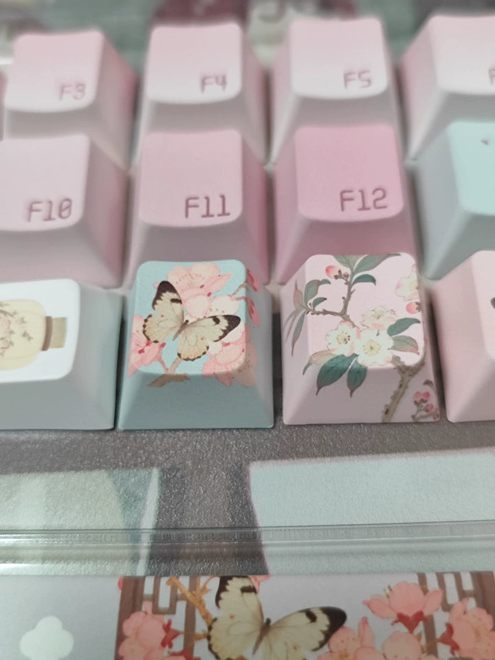 #0264 Begonia Sleepless Keycap Pink Green + Fog Transparent Pc Cherry Profile Designed By Miller