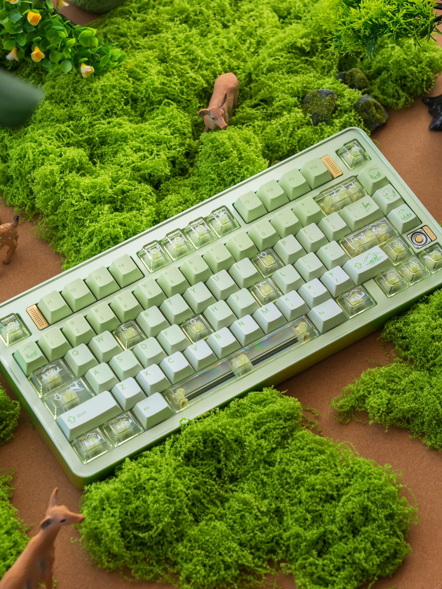 #0216 Fresh Green Dearwood Whisper Keycap Set Cherry Profile PBT146+PC115  （not including keyboard）