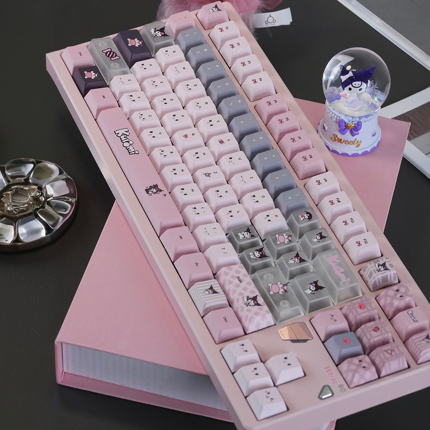 #0234 Kuromi Theme Grey Pink Keycap PBT + PC CHERRY/MOA Profile Designed By URE（not including keyboard））