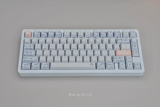 010 Midsummer Night's Dream Light Blue Floral Customized Keycaps 148 Keys Cherry Profile Designed By Keyria Labs