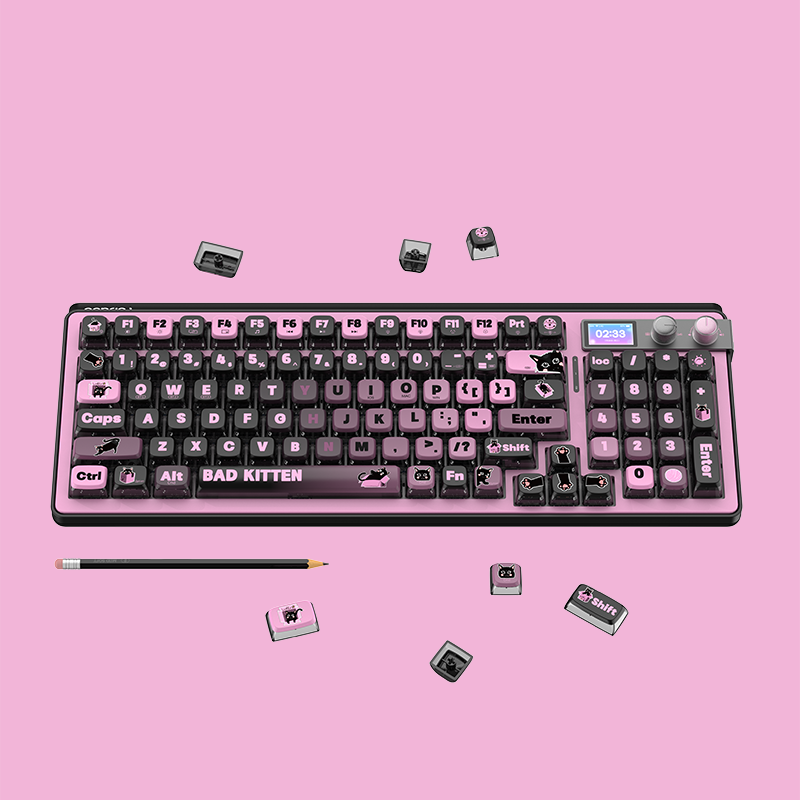 Black Pink Kitty Cat Luffy H98 Wireless Bluetooth Mechanical Keyboard  Designed By Strawberryjam1986 & Fopato