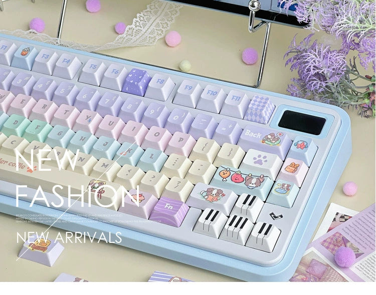 028 Cute Puppy  Music Note Piano Keys Blue Purple Macaron Keycap Cherry Profile