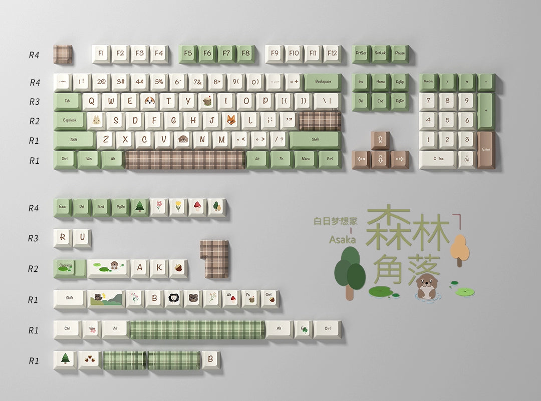 057 Forest Corner Mechanical Keyboard Cute Minimalist Keycap 143 Keys Cherry Profile Designed By Daydreamer