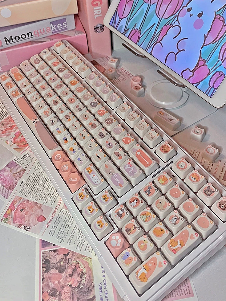 Pastel Pink Beige Grey Meow Doggy MAO Profile Customized Cute Cat Dog Keycaps