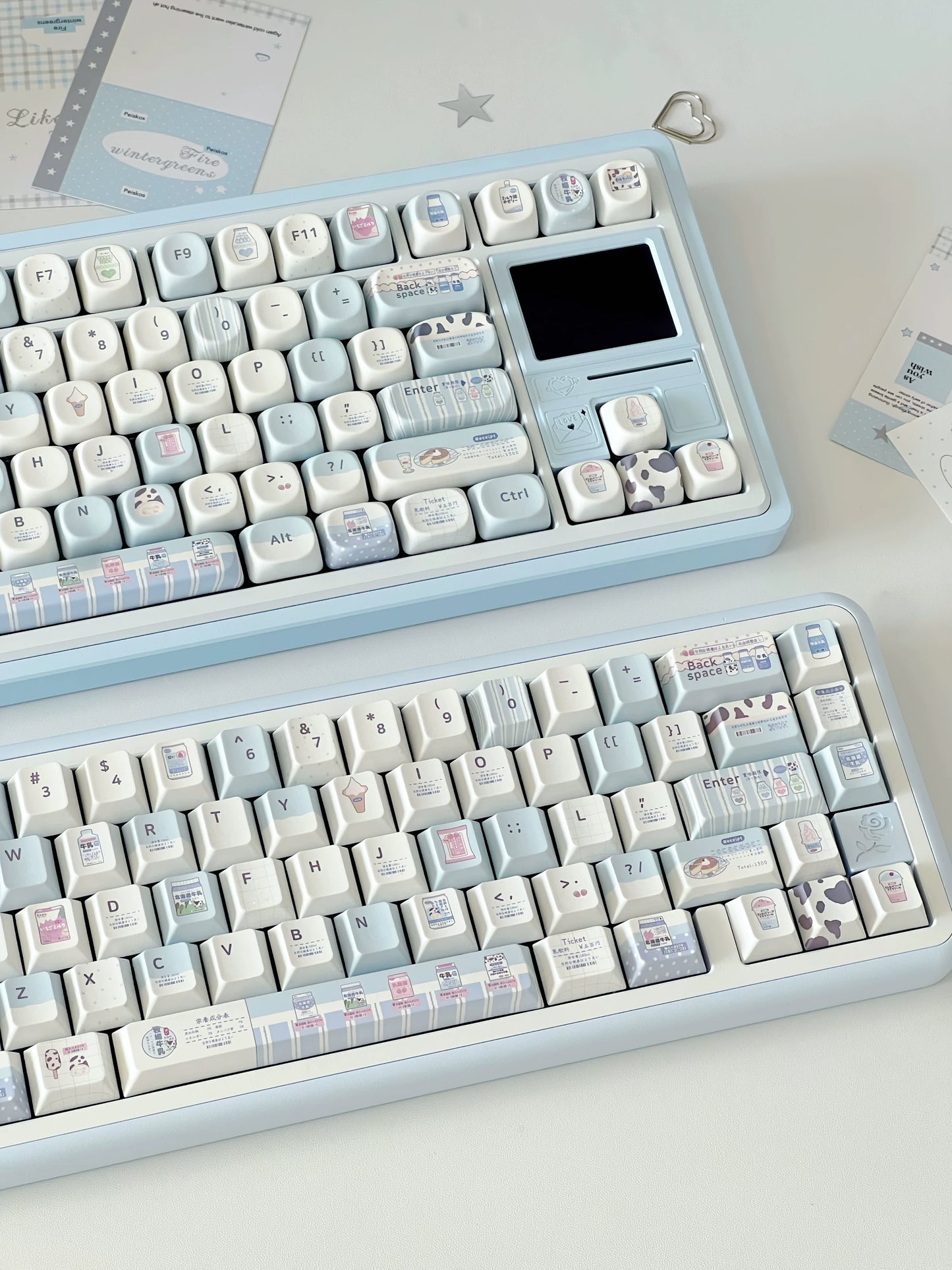 #0297 Hokkaido Milk Blue and White Japanese Style PBT Keycaps for Mechanical Keyboards Designed By SeeYou