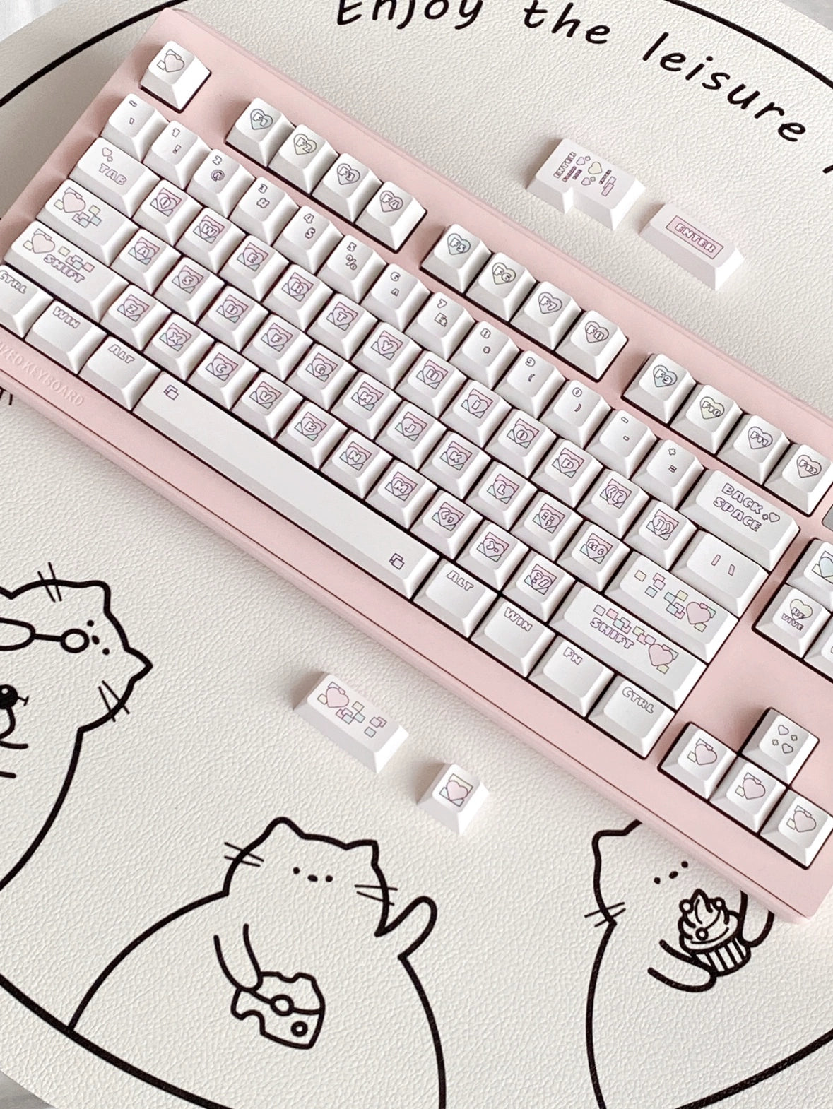 Pastel Pink White Heartbeat Signal Cherry Profile Keycaps Designed By Mocoo Studio