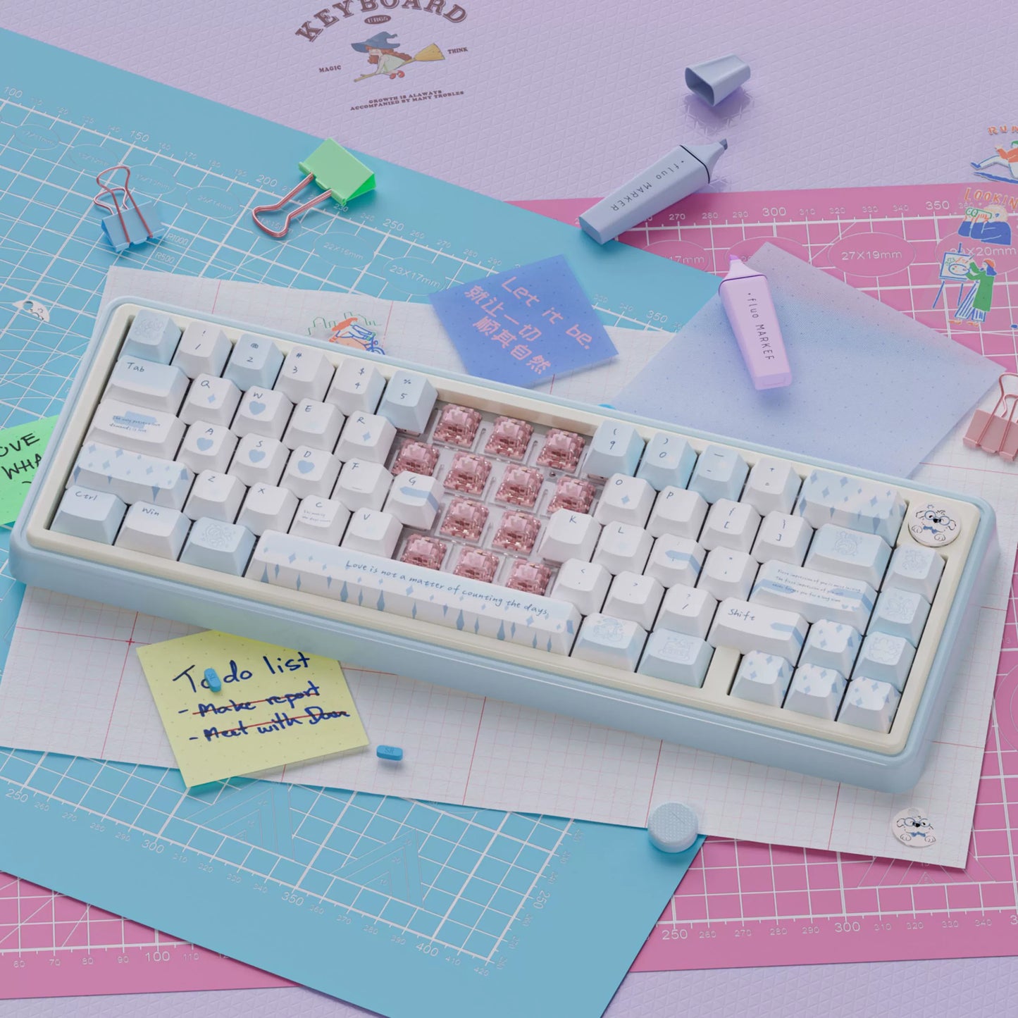 UR65 Blue/Pink/Red Mechanical Customized Keyboard (Tri-mode Gasket Hot Swap RGB Support QMK/VIA)