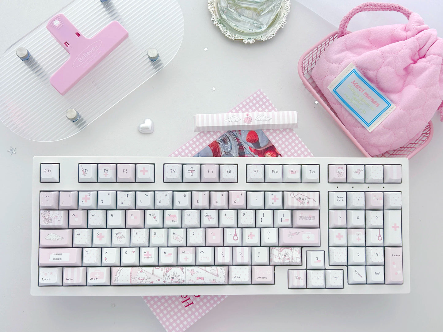 #0286 1 Angel Treatment Room Cold White Light Pink Keycap Cherry Profile