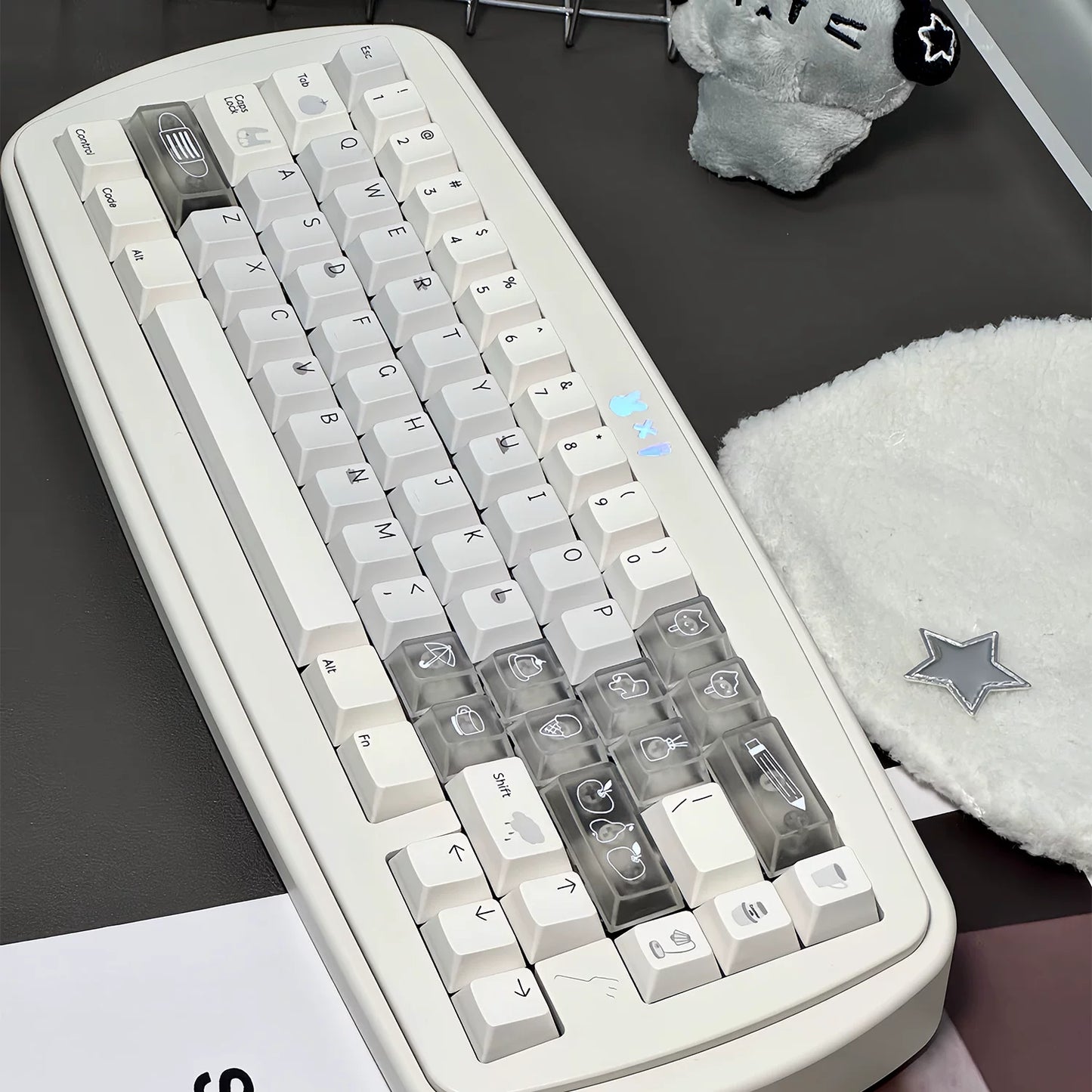 #0280 Cream Sticky Notes Simple and Milk White Pale Gray Keycap Cherry Profile