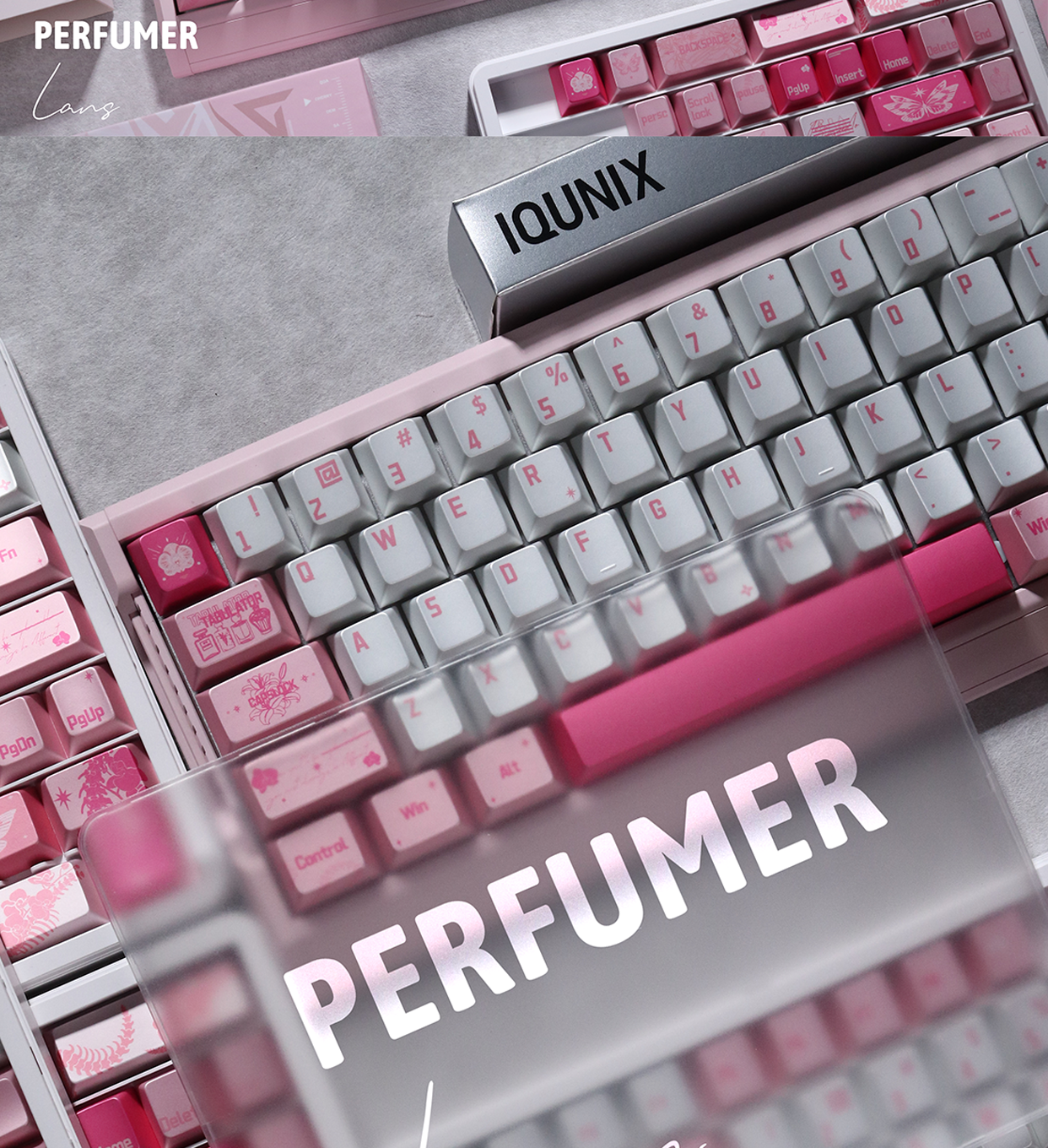 #0278 Pink Metallic Pearlescent Paint Perfumer Keycap + Fog Transparent PC Cherry Profile  Designed By Lans