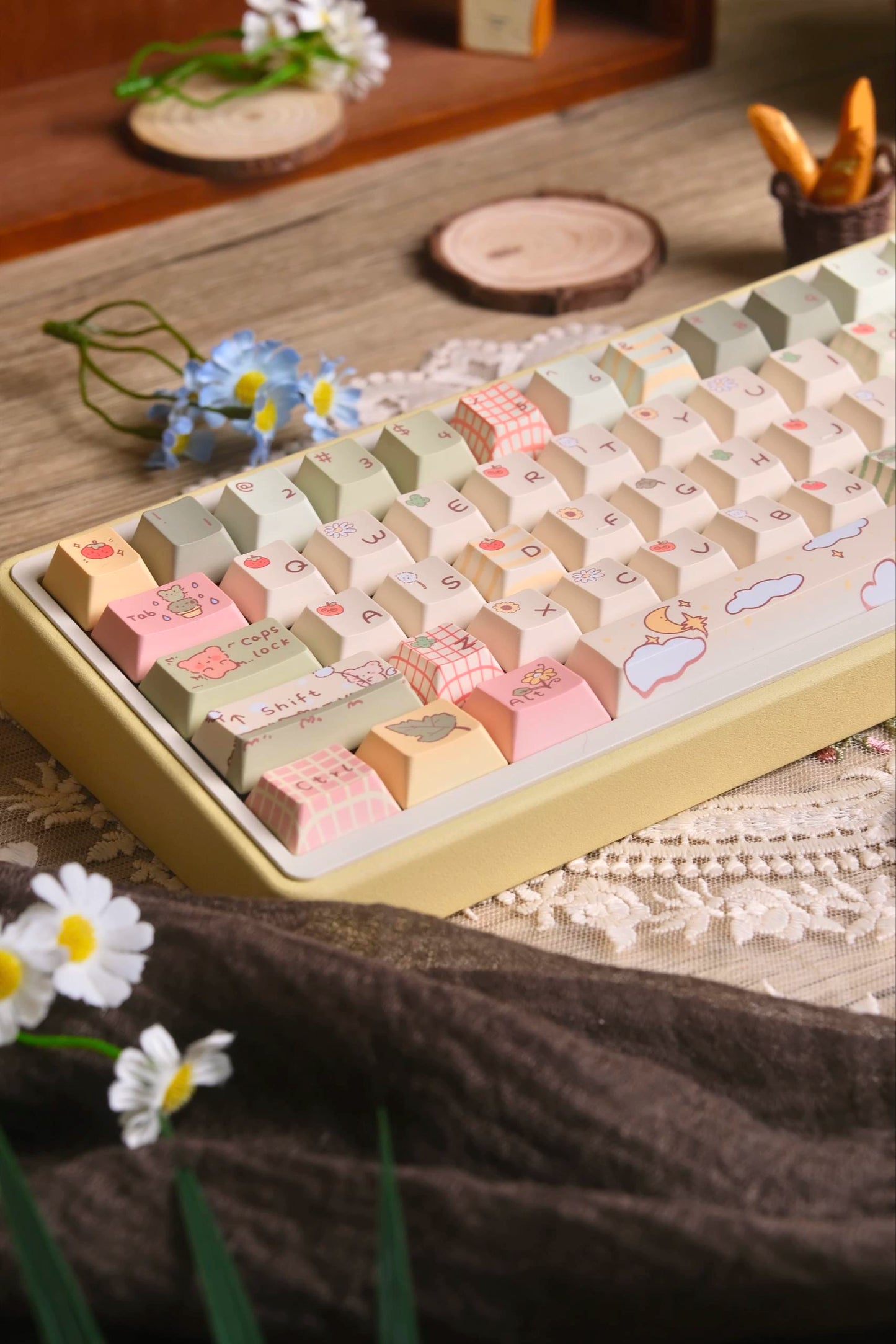 037 Pastel Green Bear Forest Keycap Cherry Profile 150 Keys