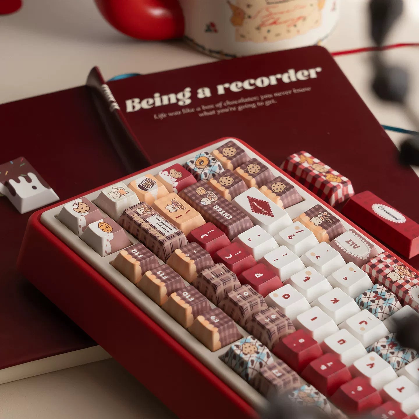 #0293 Baking Cat Cherry Profile Red Chocolate Keycap Designed By URE