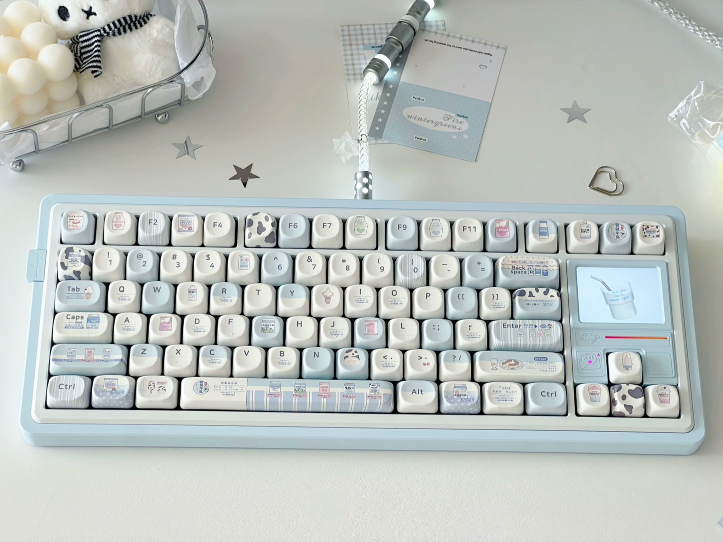 #0297 Hokkaido Milk Blue and White Japanese Style PBT Keycaps for Mechanical Keyboards Designed By SeeYou