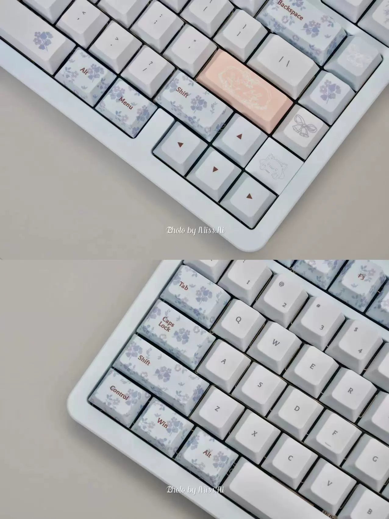 010 Midsummer Night's Dream Light Blue Floral Customized Keycaps 148 Keys Cherry Profile Designed By Keyria Labs