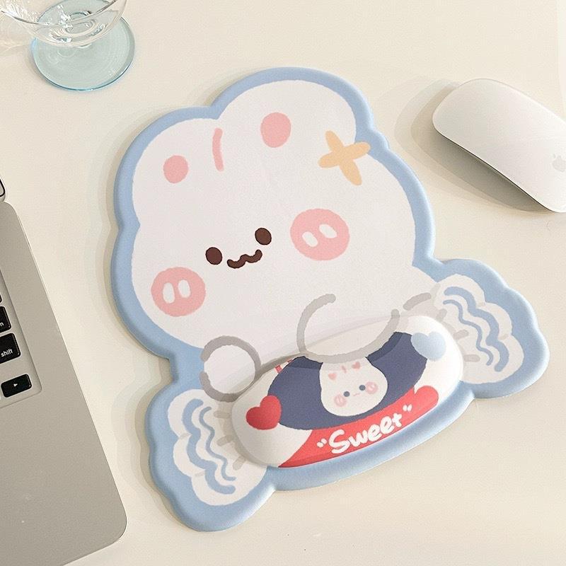 Pastel Blue Creamy White Cute Rabbit Milky Candy Mouse Pad Wrist Rest Pad Keyboard Study Supplies Office Must-have