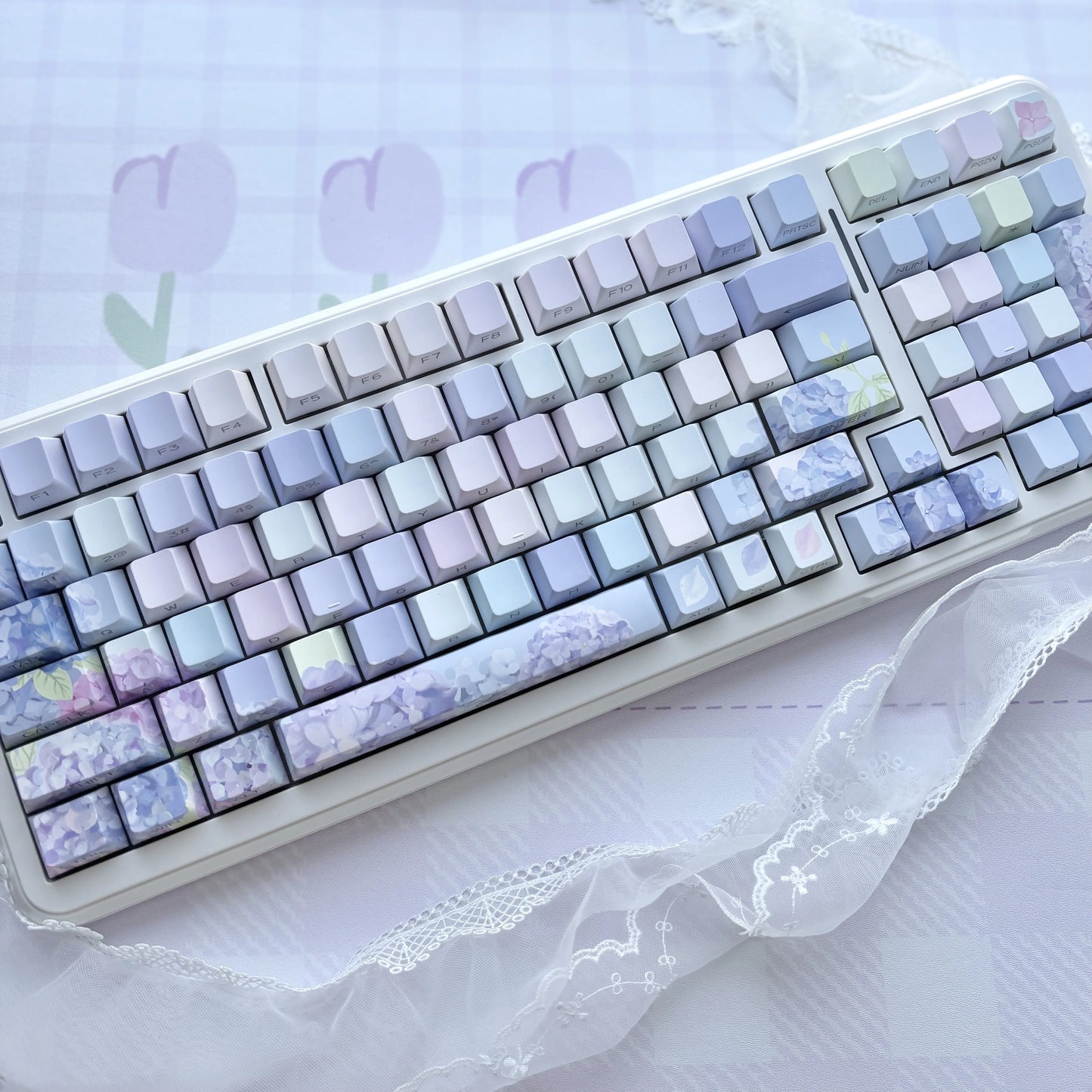 072 Pastel Blue Summer Clouds Side Print Cherry Profile Keycap Set Designed By Longcheng