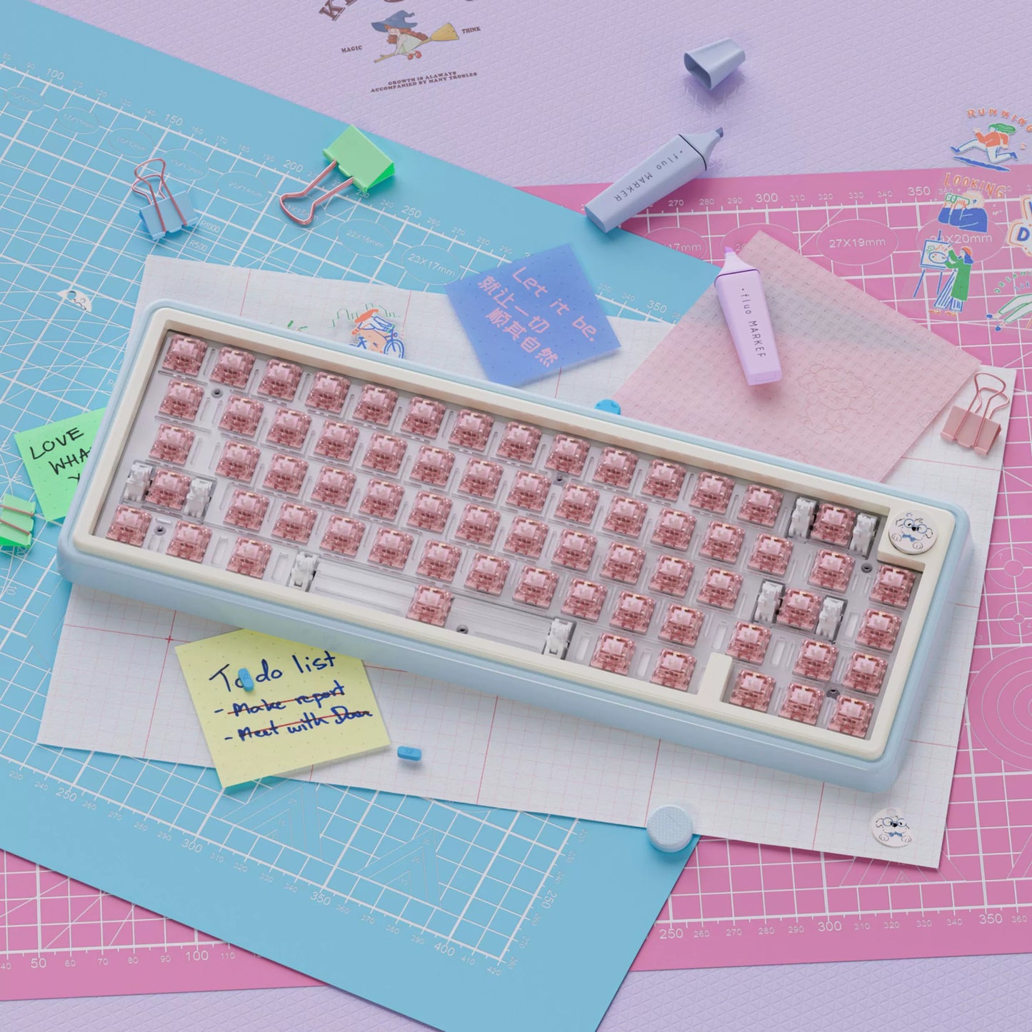 UR65 Blue/Pink/Red Mechanical Customized Keyboard (Tri-mode Gasket Hot Swap RGB Support QMK/VIA)