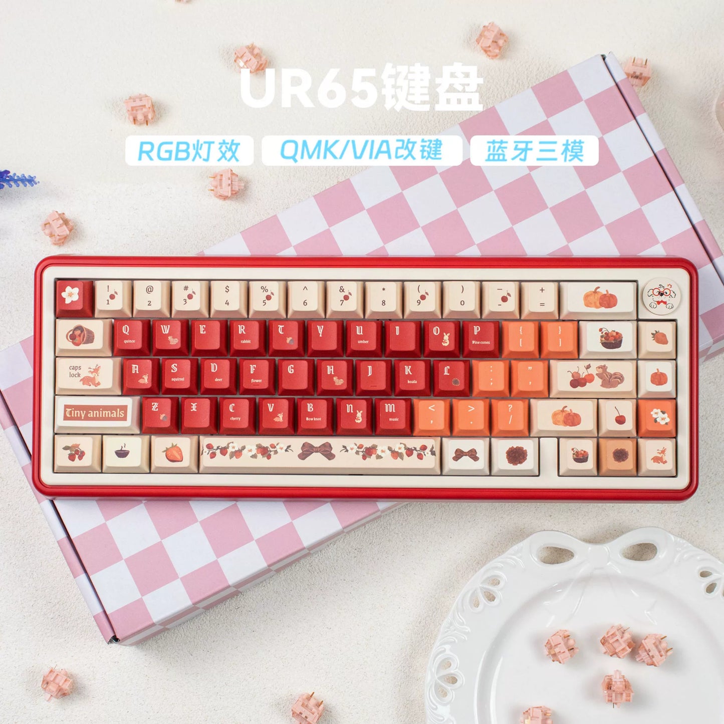 UR65 Blue/Pink/Red Mechanical Customized Keyboard (Tri-mode Gasket Hot Swap RGB Support QMK/VIA)