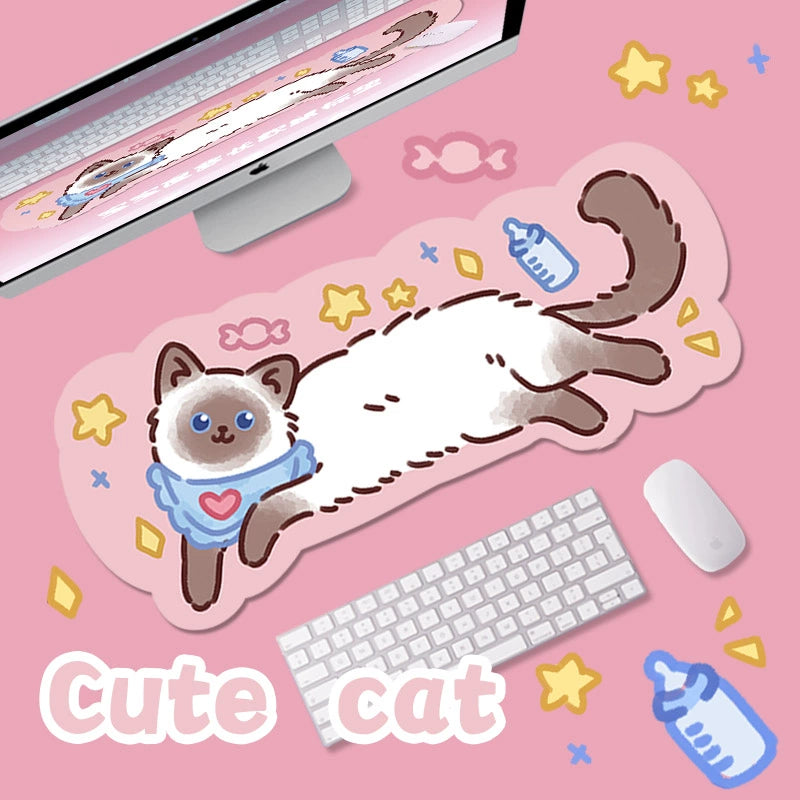 Kitty Cat Shaped Large Soft Mousepad Table Mat Kawaii Cute Cartoon Unique Girl Computer Desk Mat Keyboard Pad