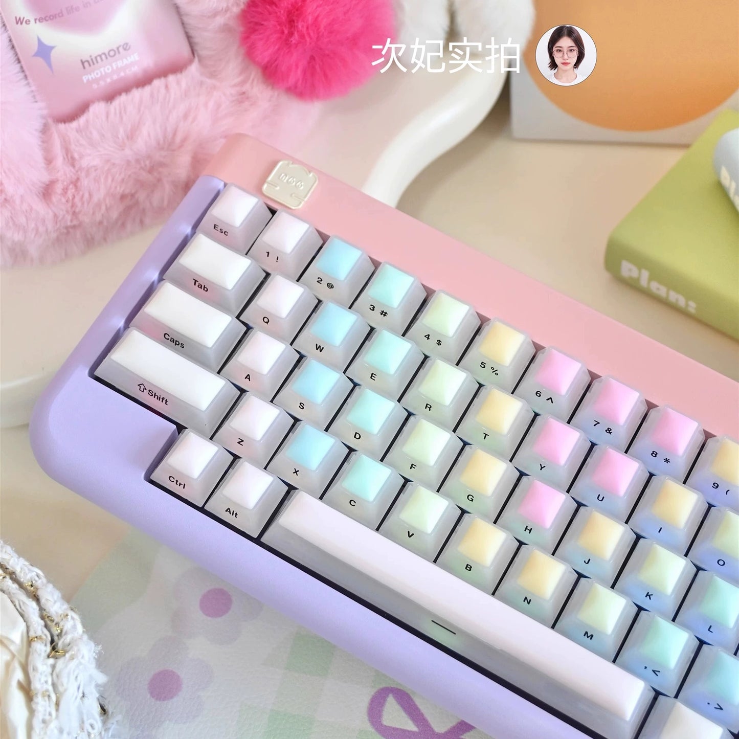 114 Rainbow Fudge Keycaps Fog Clear Silicone Material Soft Bounce Cute Keycaps Cherry Profile 124-key Side-print