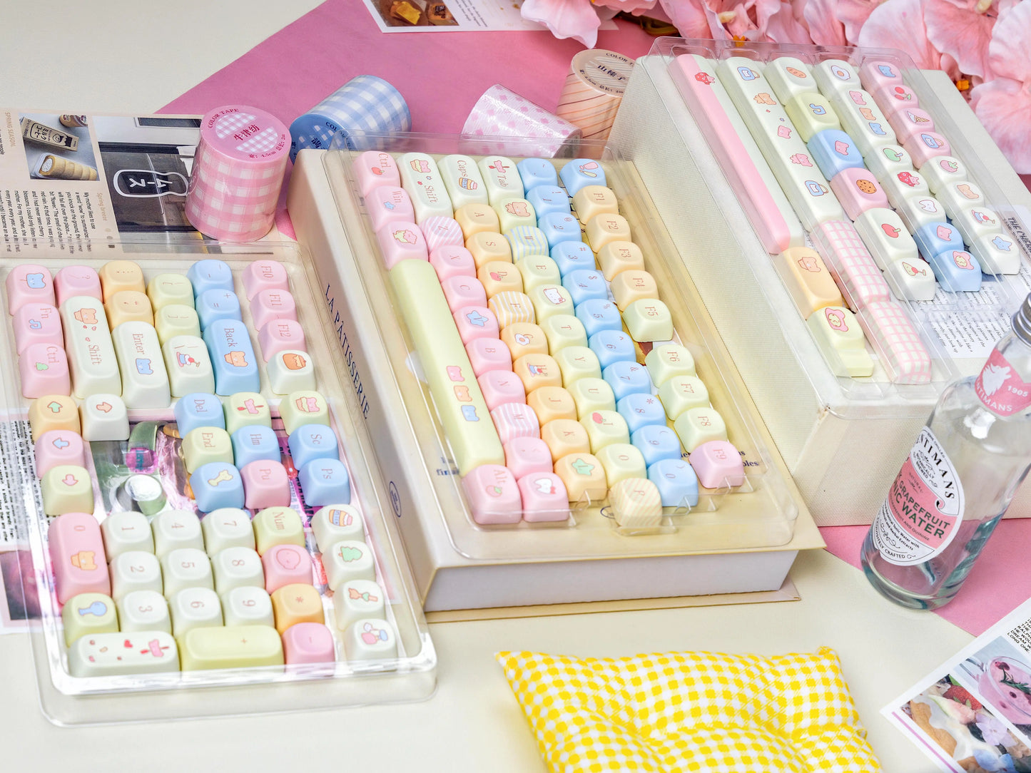 100 Bear Diary Cute Yellow Pink Blue MOA Keycaps 136-keys