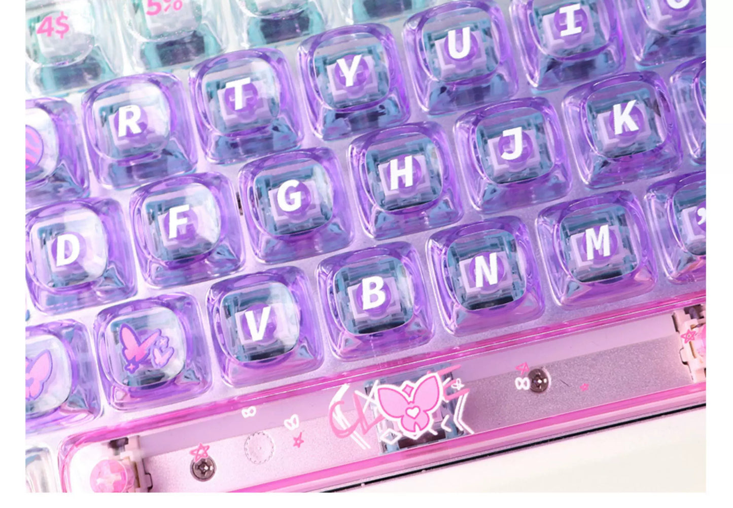 #0259 Twilight Purple Pink Glittering Butterfly 2.0MOA Profile PC Transparent 60/68/87 Keycap Set（not including keyborad）