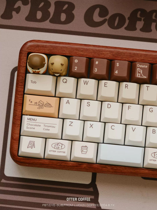 049 Cute Otter Coffee Brown Beige Kapibara Keycaps Cherry Profile FBB Designed 145 Keys 1.6mm Thickness