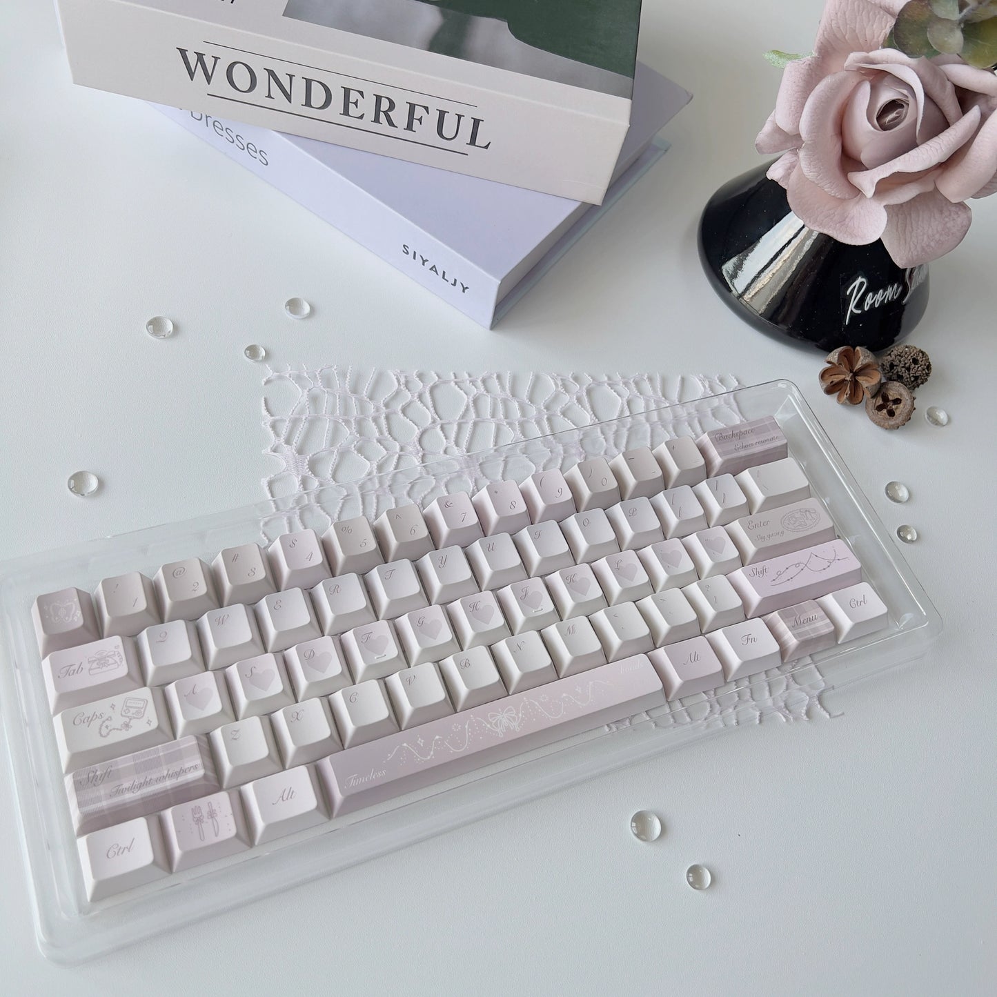 047 Fickle Grey Pink French Keycap Cherry Profile Bluebird Designed