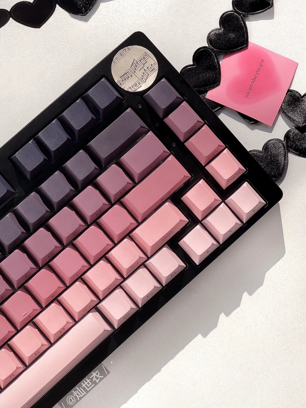 021 Black Pink Gradient Side Engraved Cherry Profile Keycap 111 PBT keys