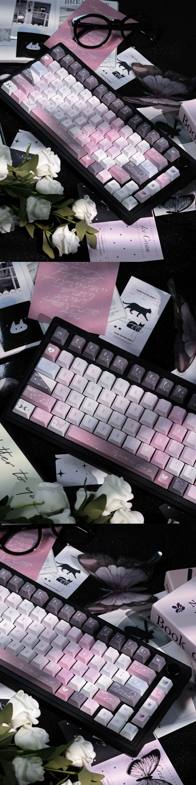 092 Star Fluctuation Gray Pink Gradual Change Advanced Sense Cherry Profile Keycap