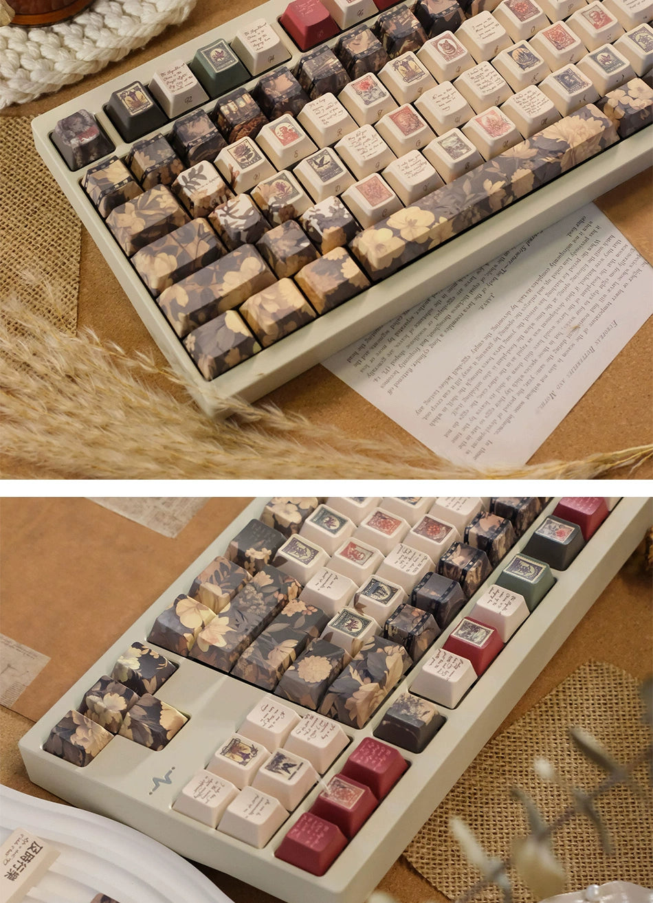 Letter Less Keycaps Elegant Dark Floral Letter Keycaps Cherry Profile Retro Maximalism St ...