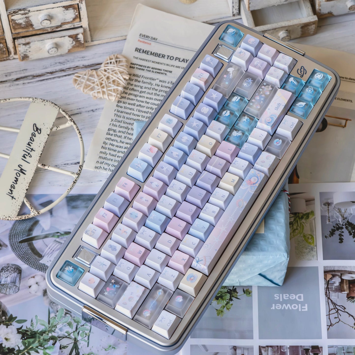 #0269 Pastel Seashell Jellyfish Pearls Keycaps With Foggy Pc Novelty Cherry Profile Designed By Miller