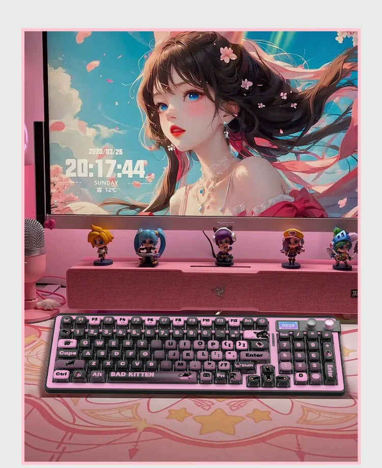 Black Pink Kitty Cat Luffy H98 Wireless Bluetooth Mechanical Keyboard  Designed By Strawberryjam1986 & Fopato