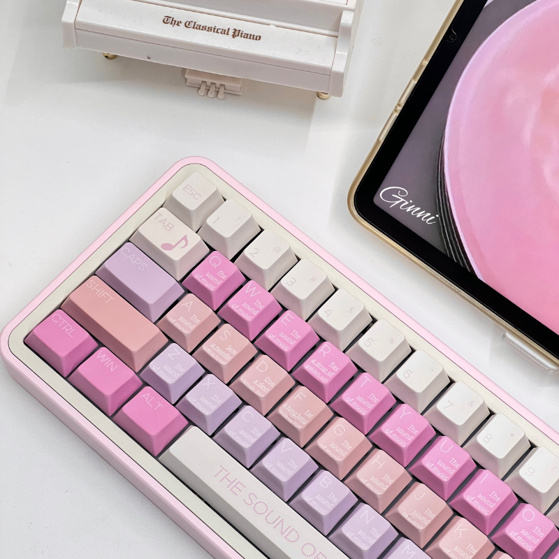 Sound of Music Pastel Pink Lilac Beige Cute Melody Notes Cherry Profile Customized Keycaps