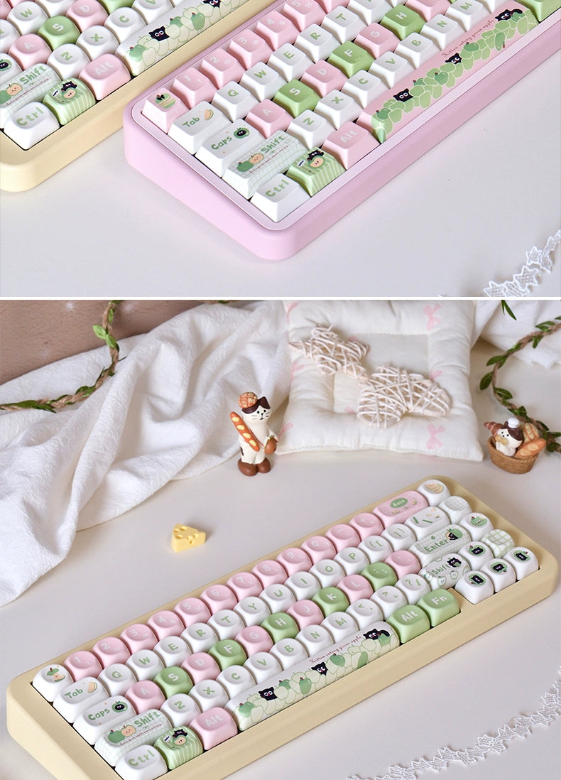 116 Apple Cat Girl Pink Green Cute Keycap 129-key