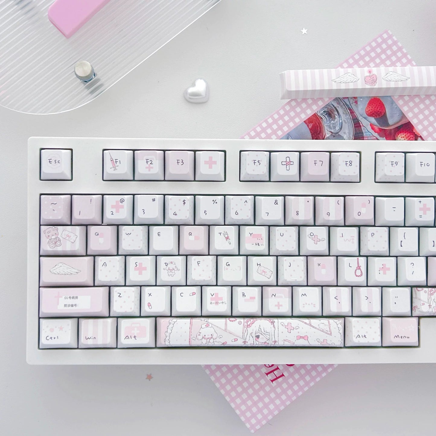 #0286 1 Angel Treatment Room Cold White Light Pink Keycap Cherry Profile