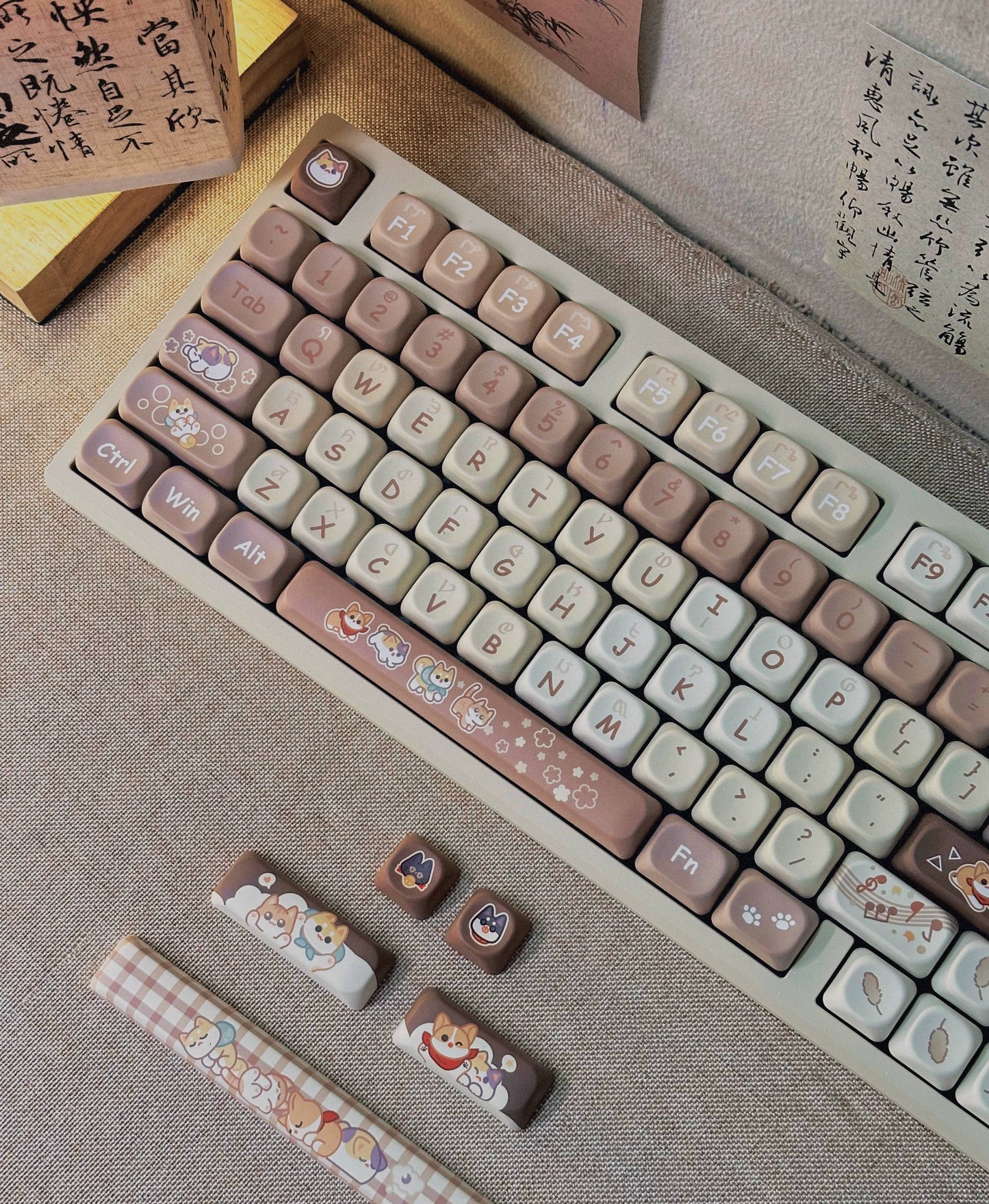 107 Cat Dog Theme Brown Keycap MOA Profile 137-key