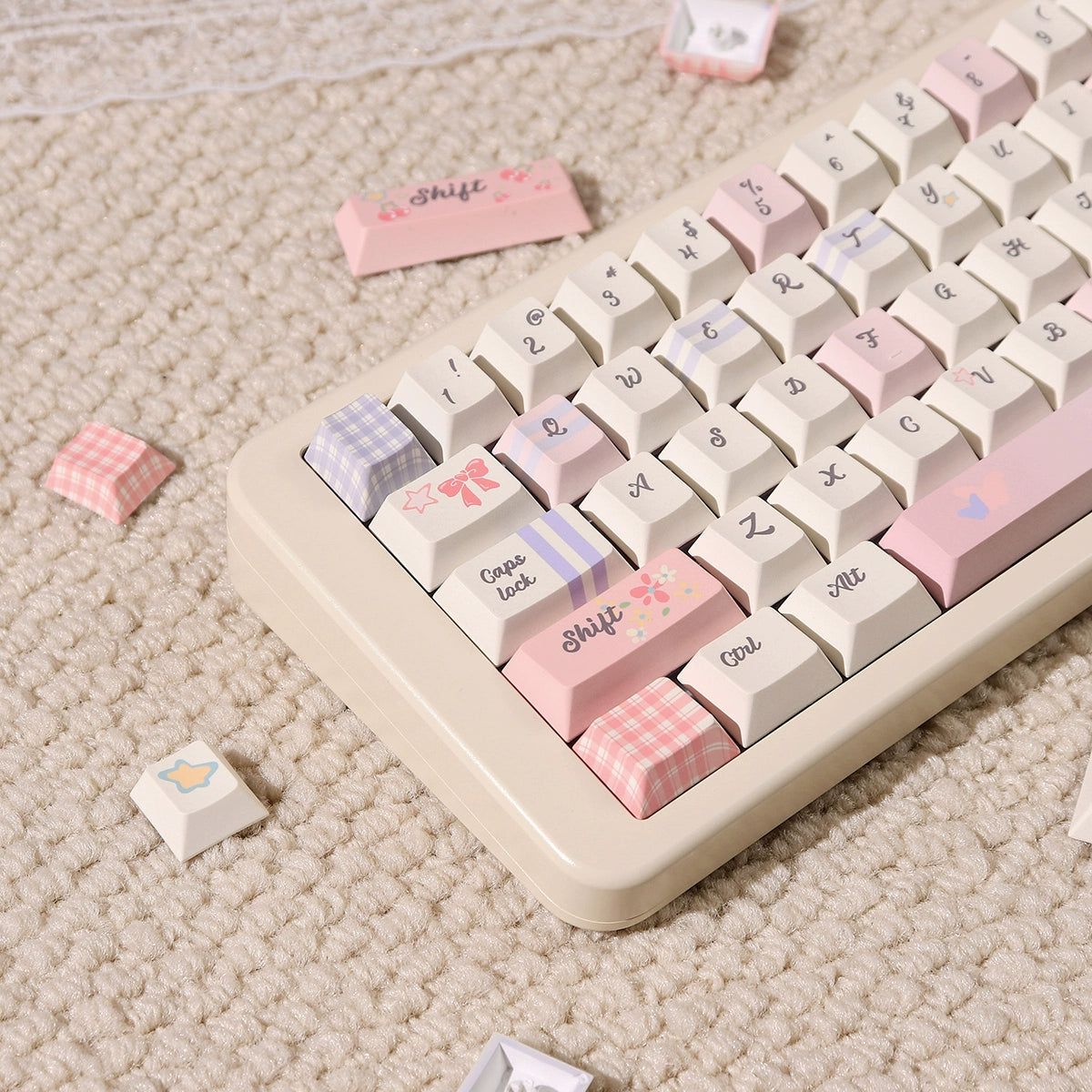 043 Pastel Pink Blue Grids Garden Keycap Cherry/ MOA Profile 152 keys BeeFun design