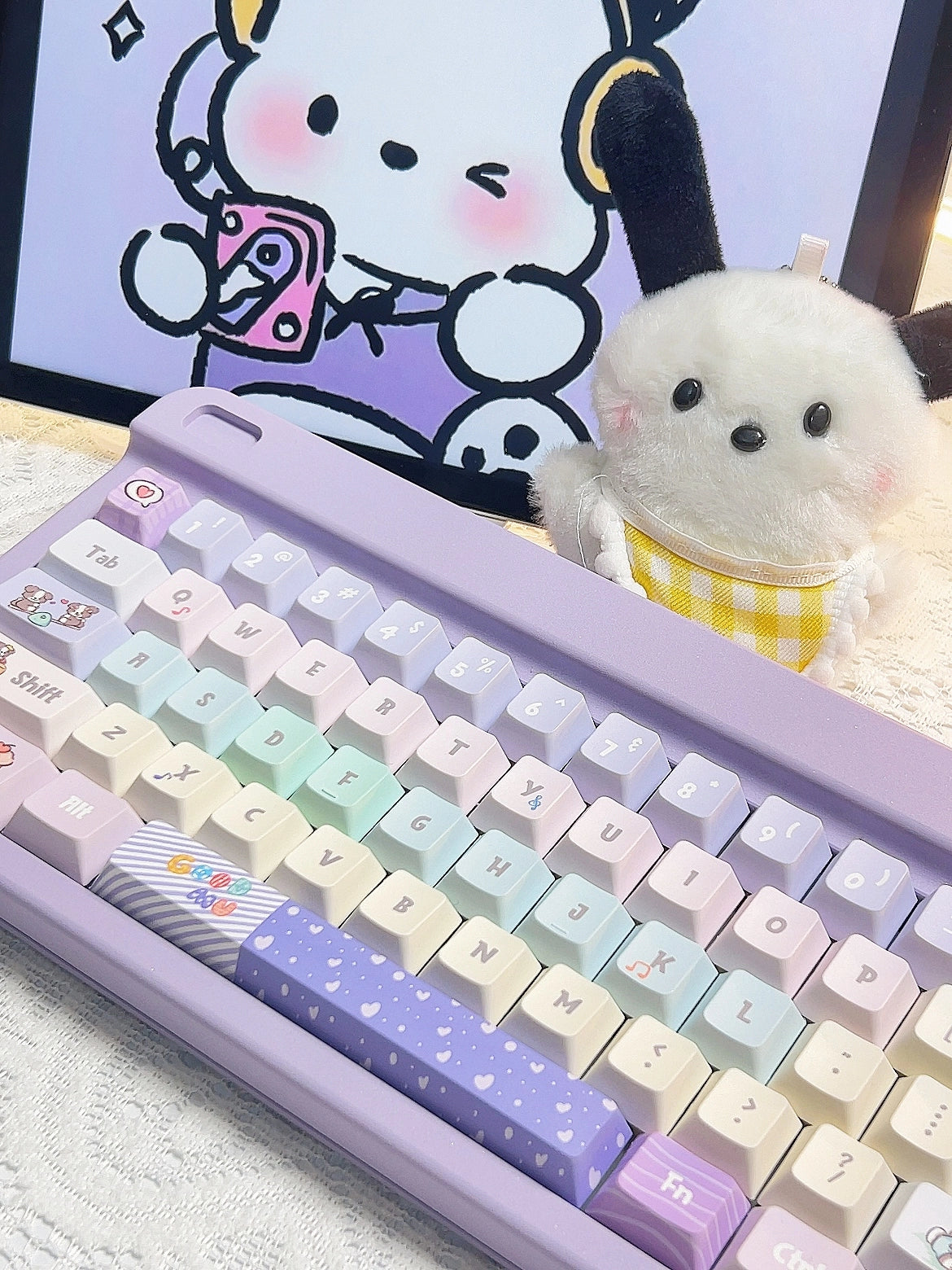 028 Cute Puppy  Music Note Piano Keys Blue Purple Macaron Keycap Cherry Profile