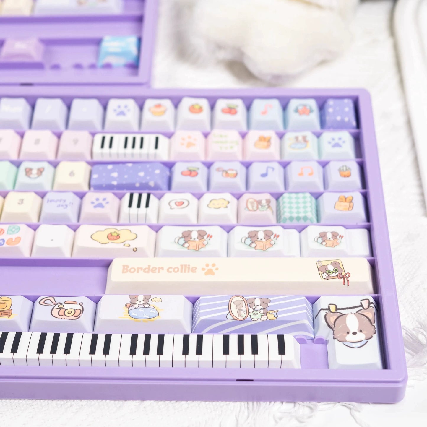 028 Cute Puppy  Music Note Piano Keys Blue Purple Macaron Keycap Cherry Profile