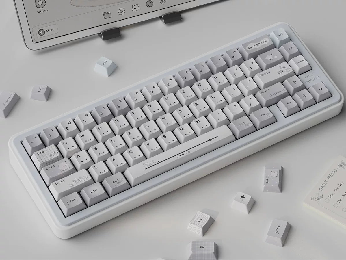 #0285 Gray Ins Kaomoji Cute Minimalist Keycap Cherry Profile Designed By Colakeycaps
