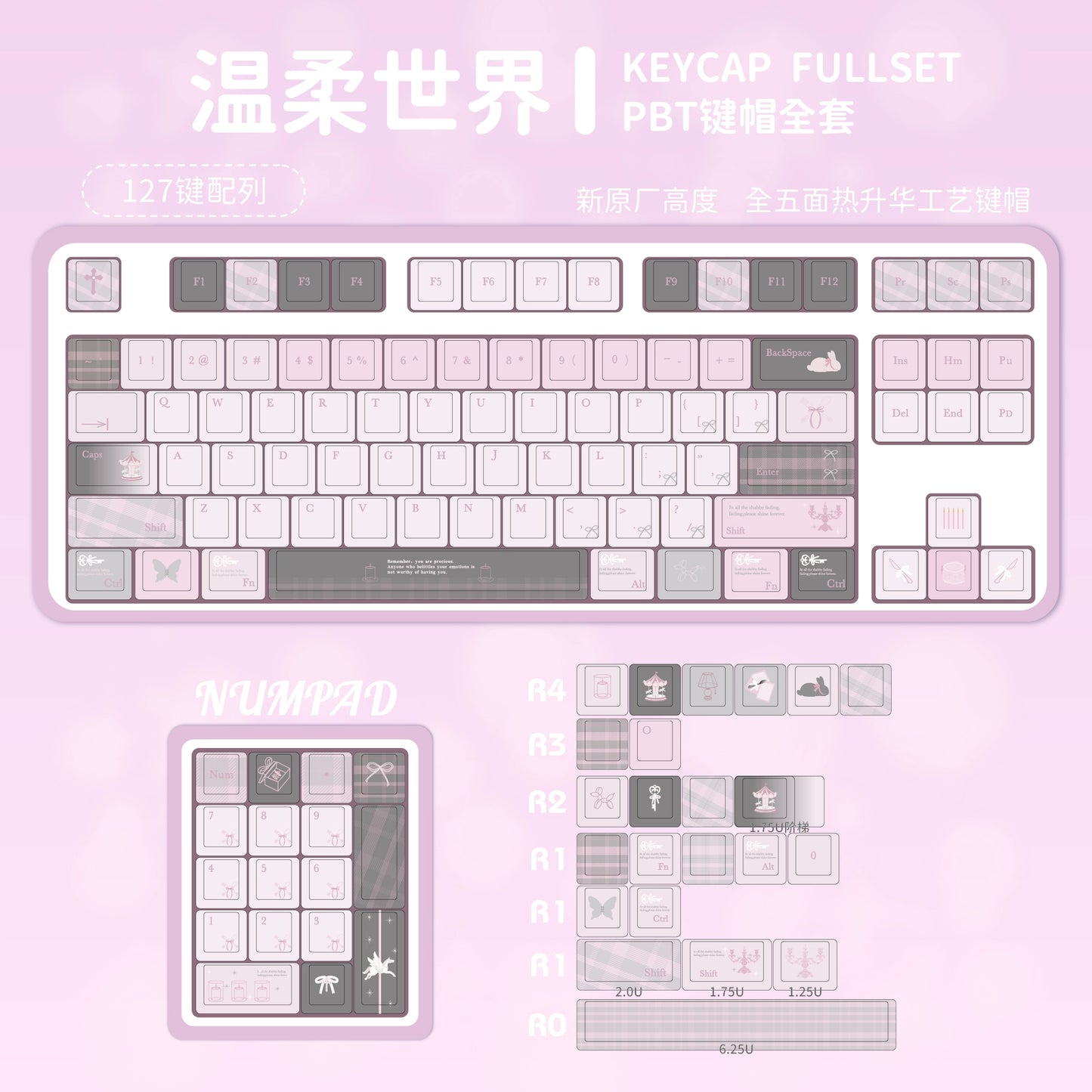 #0244 Gentle World Gray Pink Keycap Cherry Profile（not including keyboard）