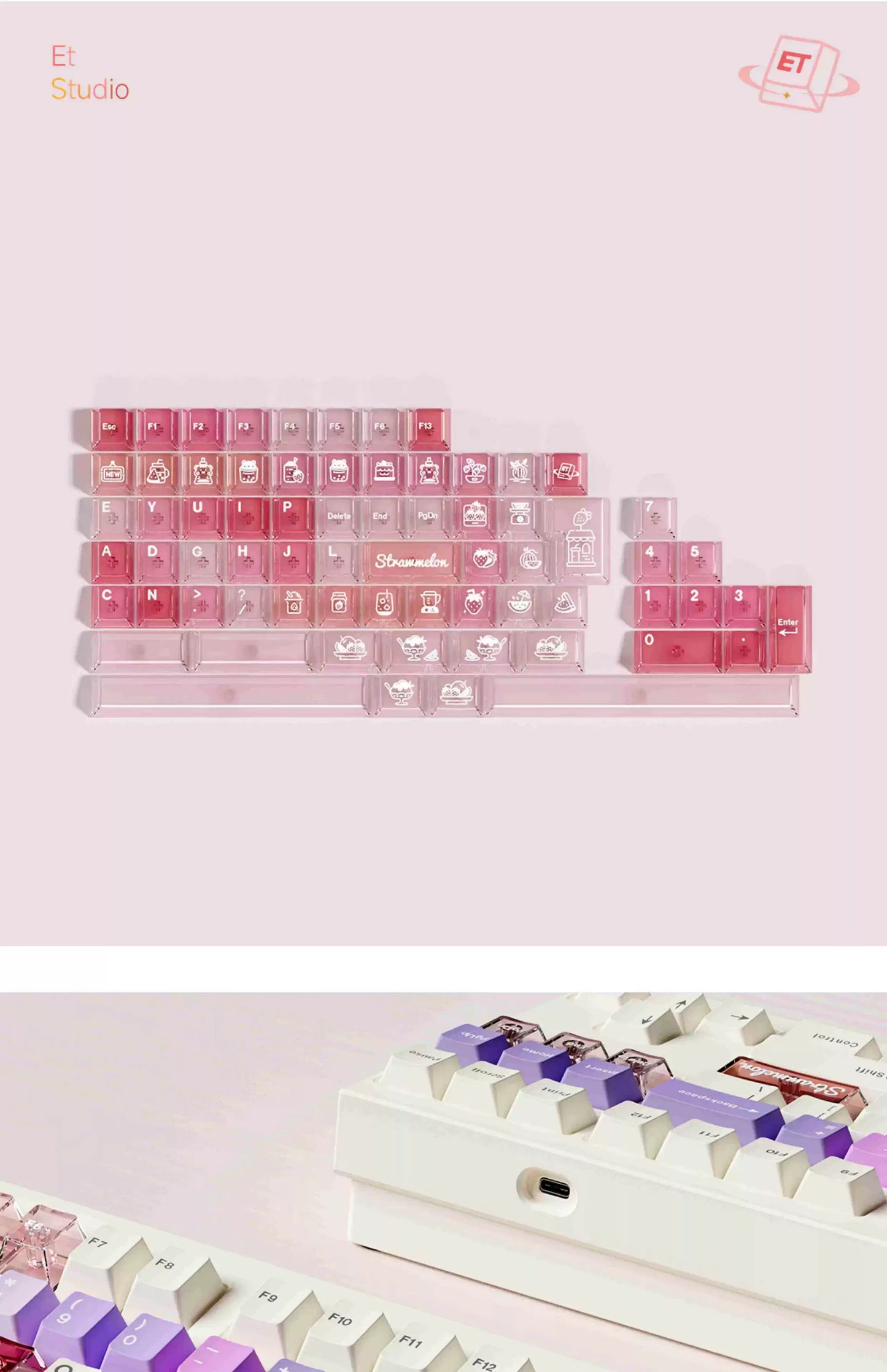 #0224 Cheese Berry Melon Pink Purple Cute Keycap Cherry Profile Designed By ET Studio（not including keyboard)）