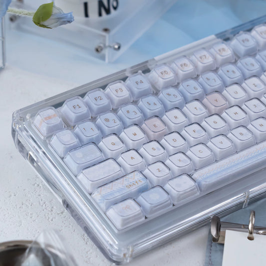 #0255 Light Blue Winter Letter Crystal Jelly Keycap KDA Profile PBT + PC Double-layer Designed By URE